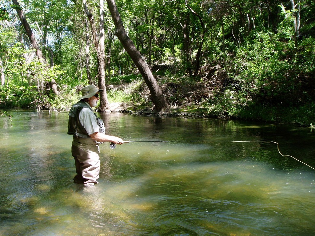 Guide with Living Waters Fly Fishing Guide Service fishing in creek.