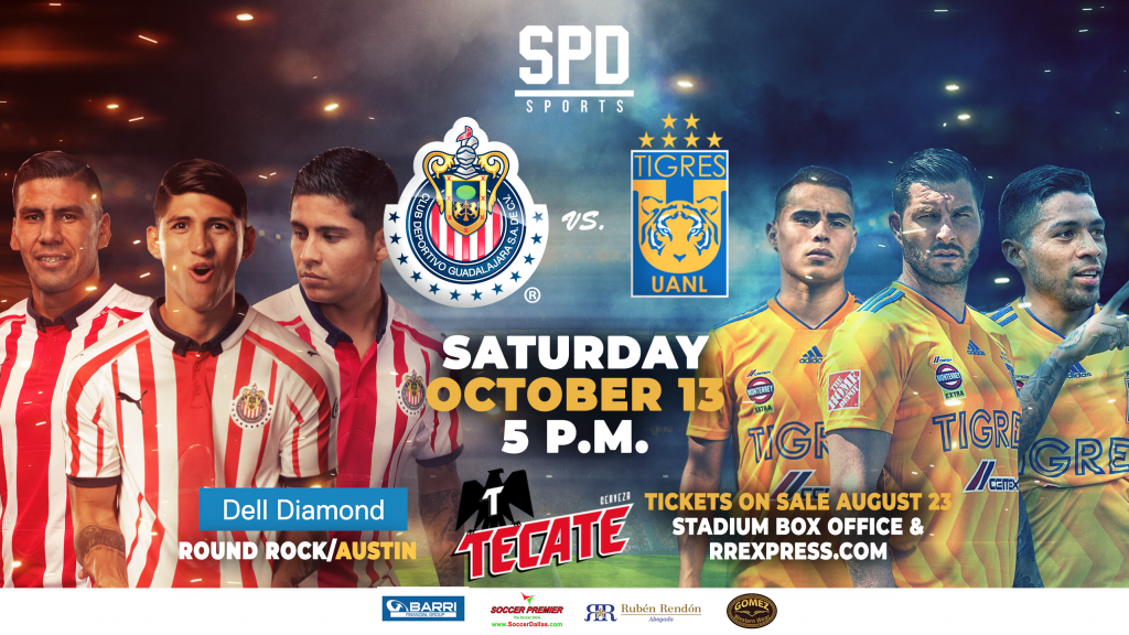 Photo of international soccer players from the Tigres and Chivas, playing October 13 in Round Rock