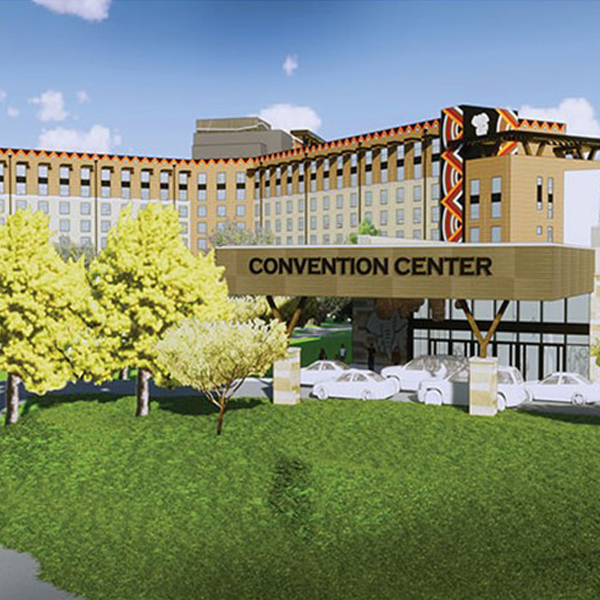 Rendering of the exterior of the Round Rock Kalahari Convention Center