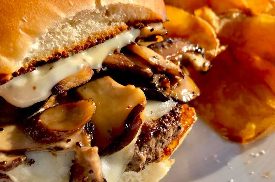 Hamburger with mushrooms and cheese at Greenhouse Craft Food in Round Rock Texas