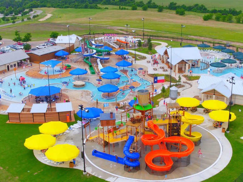 An aerial photo of Rock'N River Water Park in Round Rock Texas