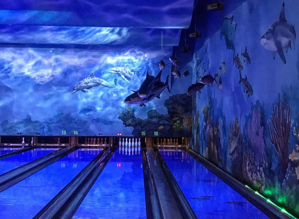 Bowling alley with sharks. 