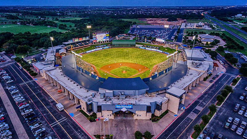 Aerial view of Dell Diamond at night