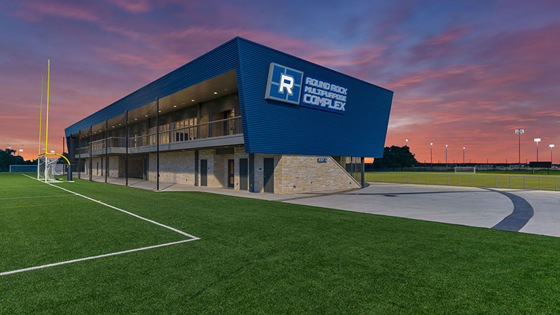View of Round Rock Multipurpose Complex Building from Field