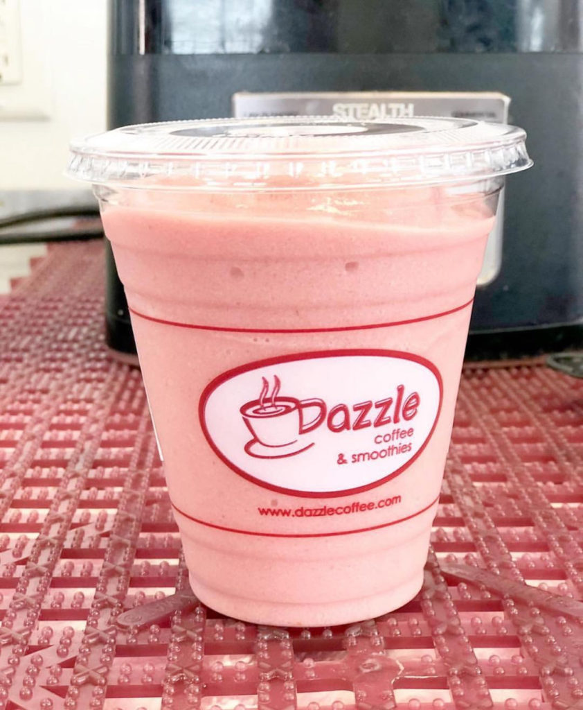 Photo of a pink smoothie from Dazzle Coffee and Smoothies. 