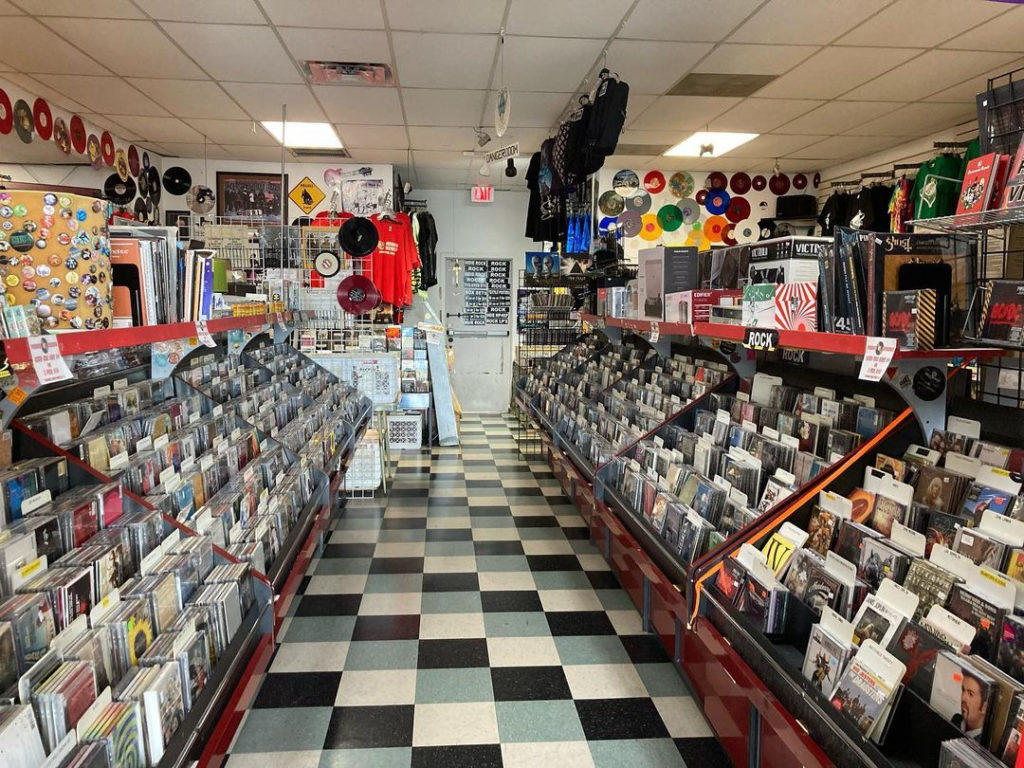 A record shop full of records. 