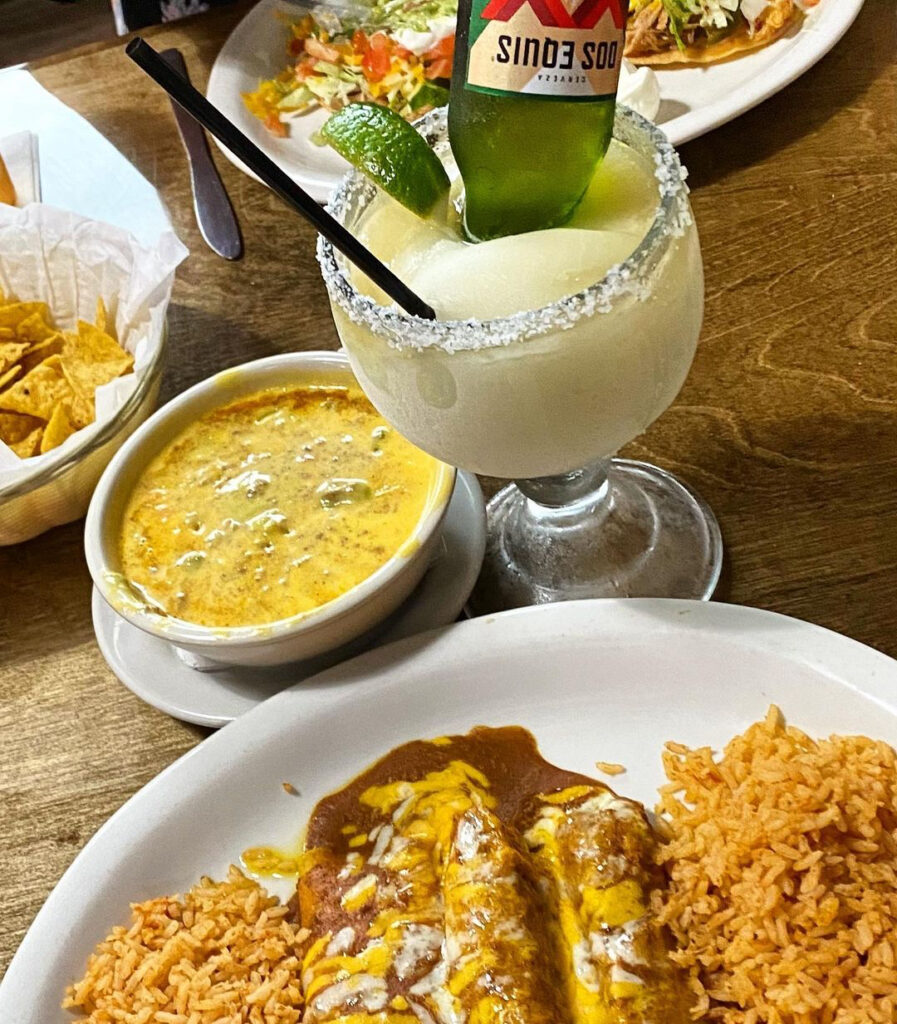 margarita with enchiladas and Queso. 