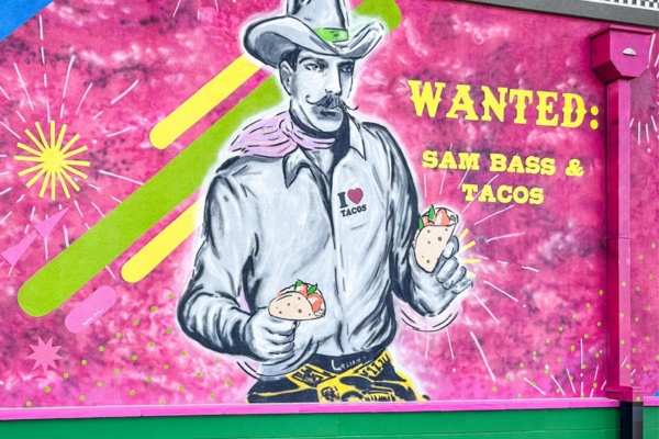 Sam Bass and Tacos mural