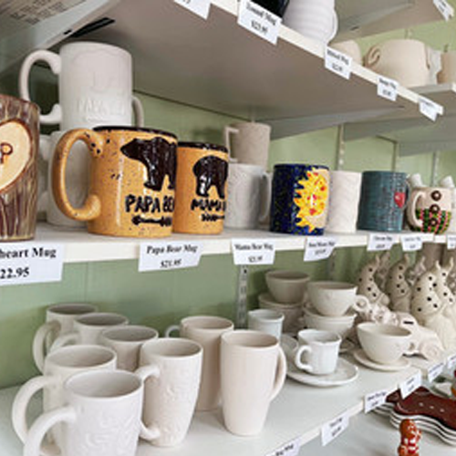 Cup display at Ceramic Lodge