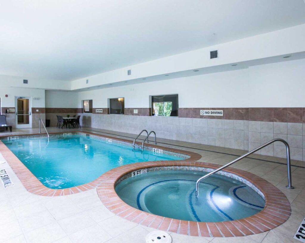 View of the indoor pool and hot tub