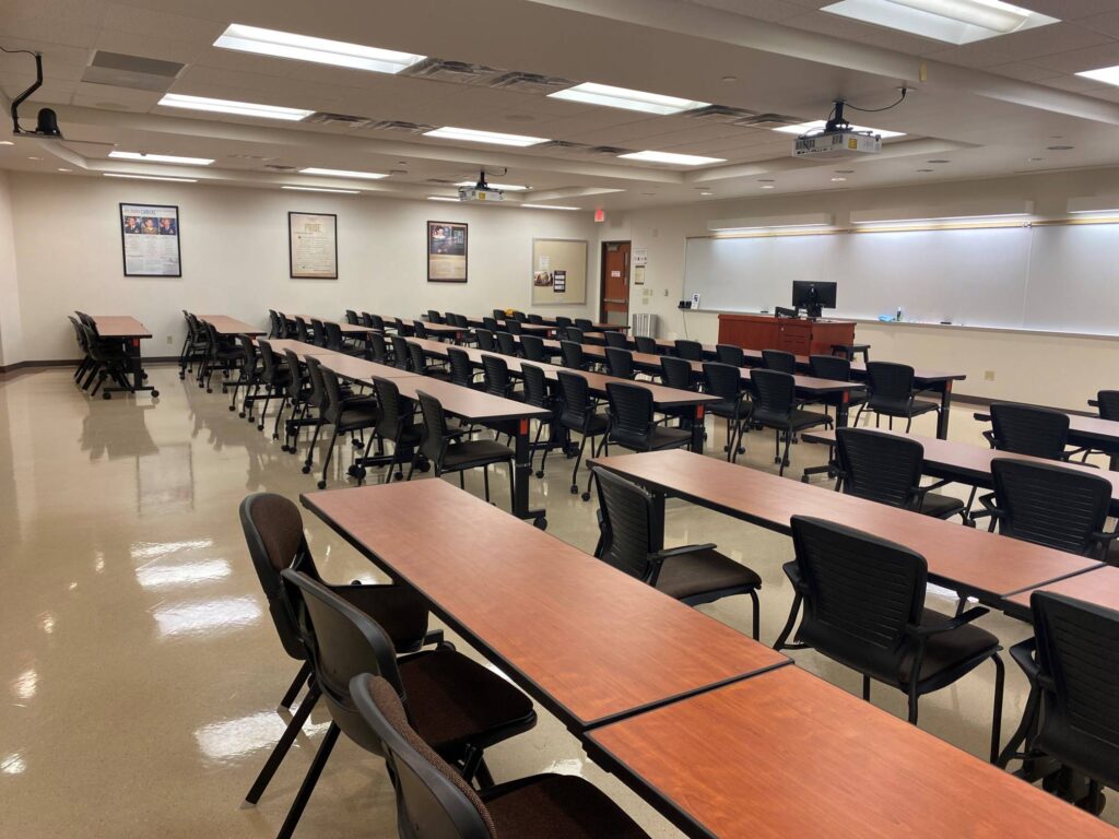 Interior view of classroom style meeting room 