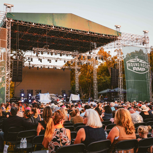 Crowd in front of stage at concert