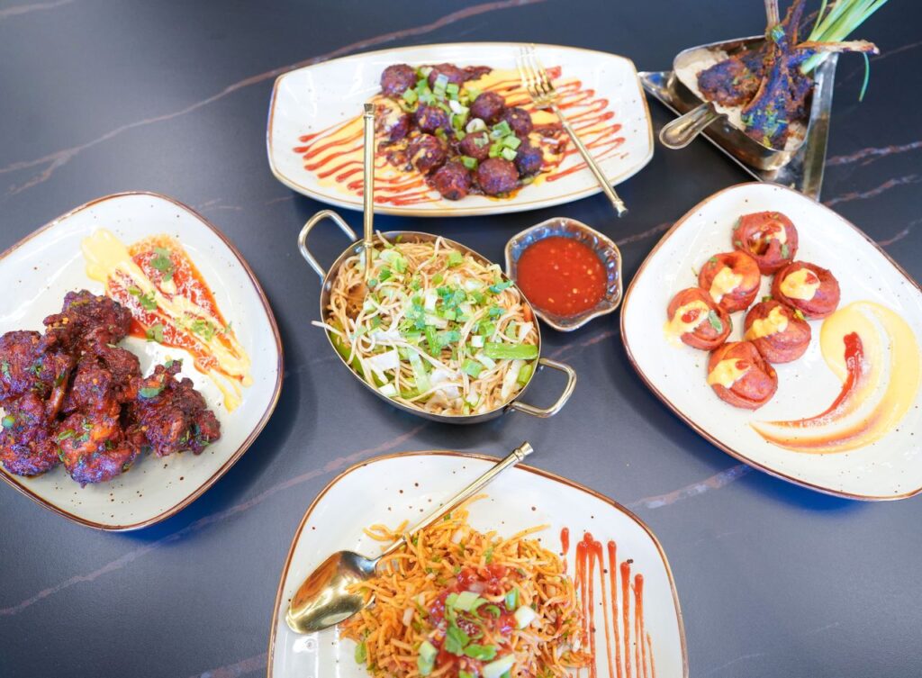 Chinese & Desi Entrées crafted with authentic ingredients at Monk's Indian Fusion restaurant.