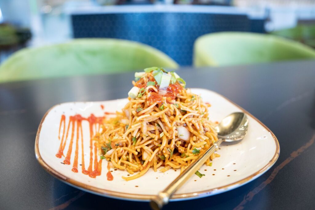 Noodle dish at Monk's Indian Fusion restaurant.