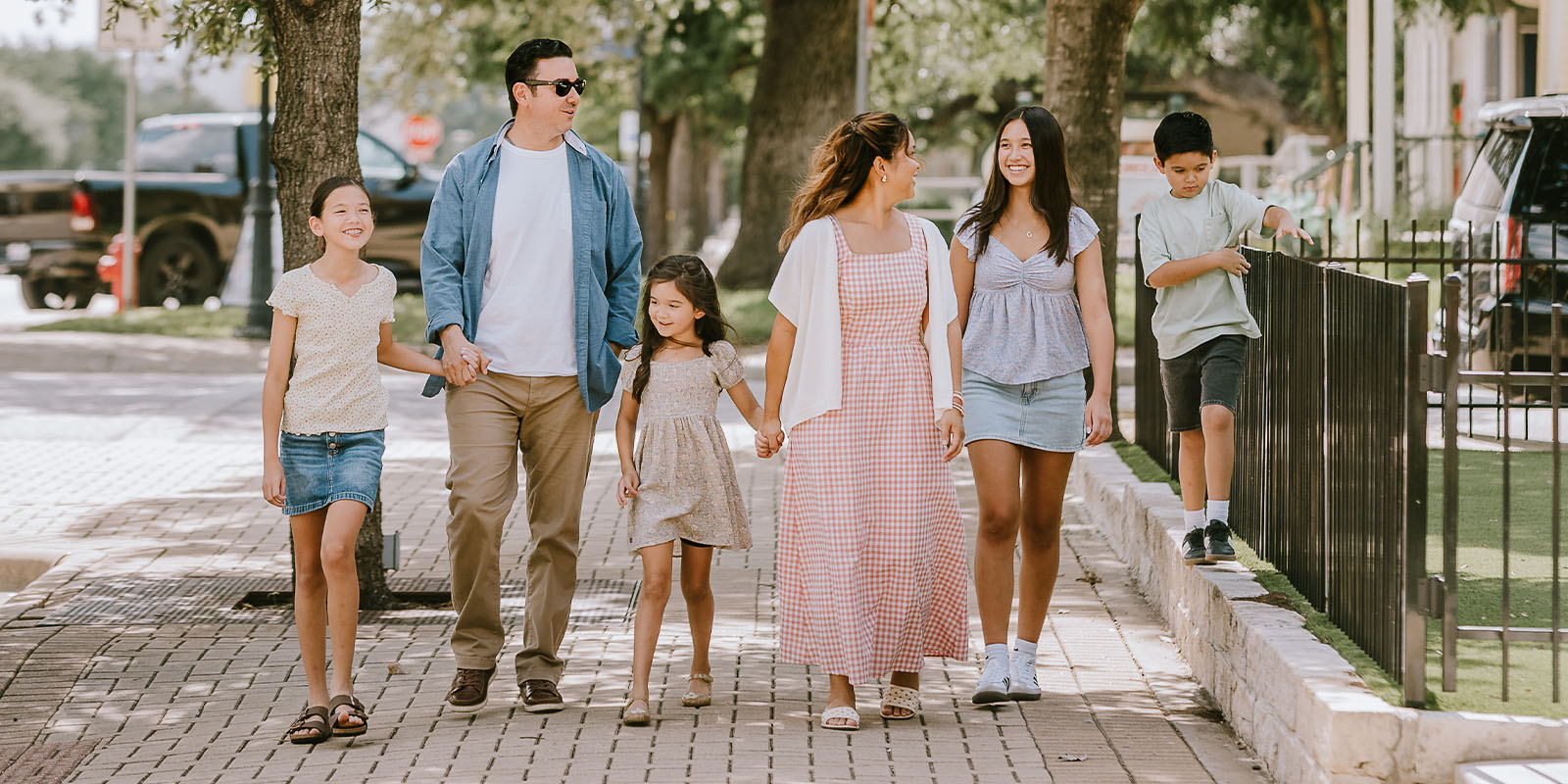 Family Walking Downtown in Round Rock